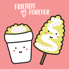 illustration of corn and glass of esquite of best friends kawaii mexican food