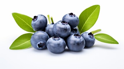 Create an HD depiction of a cluster of fresh blueberries on an isolated white background.