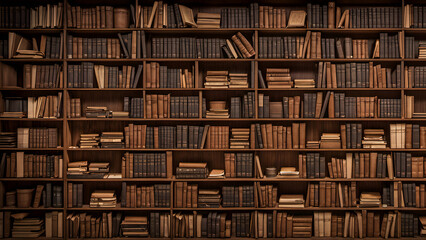 old books on wooden desk in old library. Ancient books historical background - 647909127