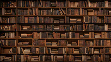 old books on wooden desk in old library. Ancient books historical background - 647909139