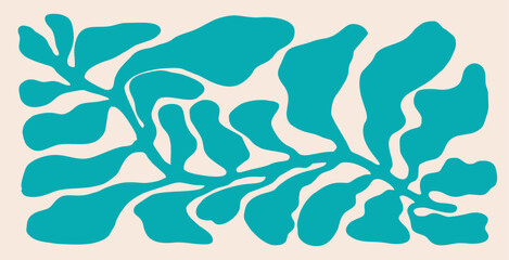  Contemporary background, blue color leaf elements, Matisse style organic shapes. abstract art print