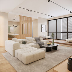 modern living room interior design, beautiful apartment,  3d rendering.