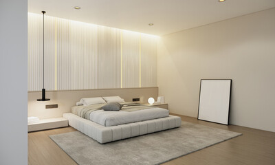 new modern elegant bedroom interior design, earth tone apartment. 3d rendering
