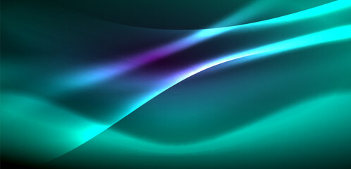 Dynamic waves in ethereal glow of neon lights. Concept merges fluidity of motion with vibrant allure of neon, crafting entrancing backdrop that embodies both vitality and futuristic sophistication