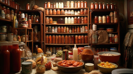 Shelves of canning jars - obrazy, fototapety, plakaty
