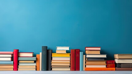 pile of books on minimalistic background or stock of books for world book day background
