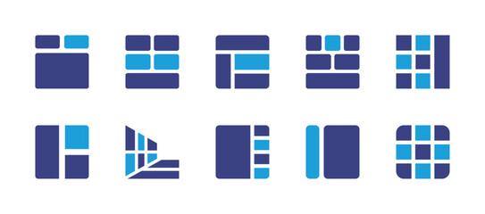 Grid icon set. Duotone color. Vector illustration. Containing sitemap, left, body, bar, slider navigation, perspective, layout, menu. - obrazy, fototapety, plakaty