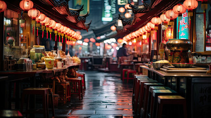 Restaurant street in China at night