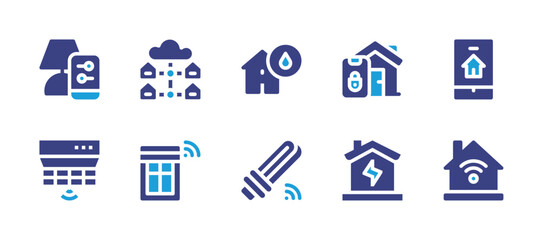 Smart house icon set. Duotone color. Vector illustration. Containing smart home, smart light, lamp, cloud, window, smoke detector.