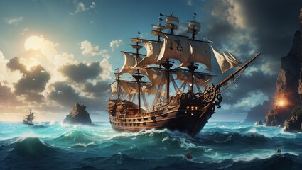 Obraz premium pirate ship in the sea 