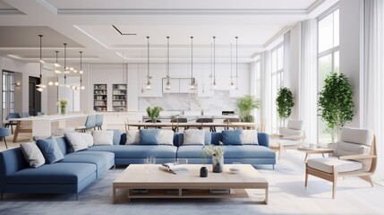 minimalist modern interior design huge bright apartment with an open plan in Scandinavian style in  - Powered by Adobe