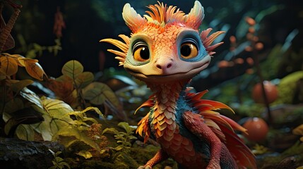 Fototapeta na wymiar An endearing and adorable baby dragon depicted in a realistic illustration, embodying the concept of a fantastical background.