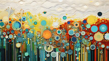 closeup field flowers circles fluidity autumn trees paper inflatable landscape forest midwest town visible layers fine bubbles flowing lines