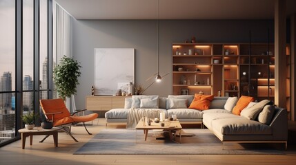modern living interior design. 3d concept illustration 8k,