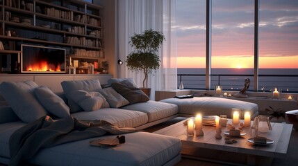 Modern Living Room In The Evening 8k,