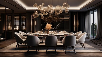 Modern luxury authentic dining room interior design 8k,