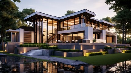 Fototapeta na wymiar Modern, luxury home showcase exterior 8k,