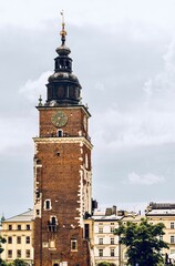 Obraz premium 70 meters, 110 stone steps, executioners' cellars and 700 years on the Main Market - this is the town hall tower, the only thing left from the first seat of the city authorities of Krakow, Poland.