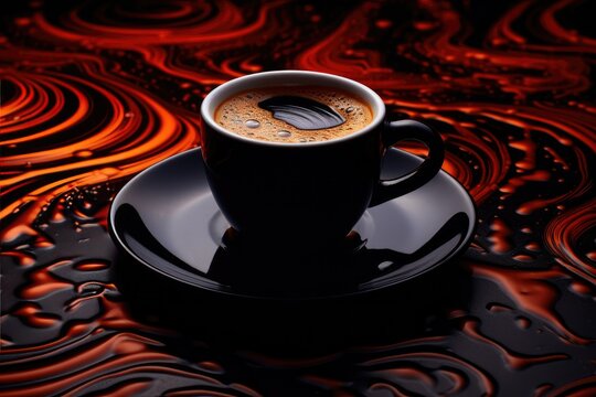 cup of coffee with dark-red beans background
