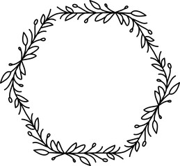 Black and white drawing of a wreath of leaves. Floral Wreath Clipart Black White Images.