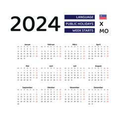 Liechtenstein calendar 2024. Week starts from Monday. Vector graphic design. German language.