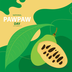 National Pawpaw Day on september 21, with vector illustration whole and slice pawpaw and text isolated on abstract background for commemorate and celebrate National Pawpaw Day. Suitable for any design