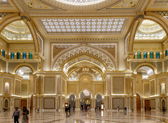 The splendor of the ornate interior of the presidential palace - Qasr Al Watan in Abu Dhabi city,...