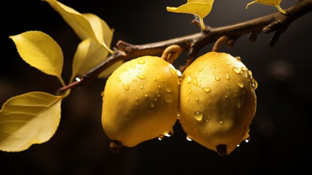 Create an elegant image highlighting the intricate textures of a ripe, golden quince.
