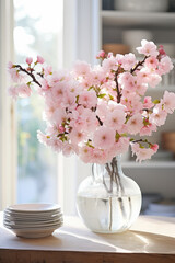 Cherry Blossom Bouquet on a Kitchen Table