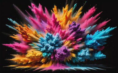 Explosion of colorful dry powder splatted background 