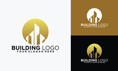 Naklejka premium building logo. Building Construction Solutions Vector Logo Template. Architect Construction Ideas.