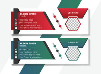 Modern & Creative business email signature template or email footer and personal social media cover Premium Vector. Business email signature with an author photo place modern and minimal layout Design