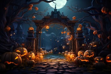 character and gate Halloween theme. 3D cute style.