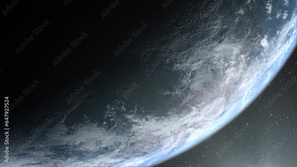 Poster a cinematic rendering of planet earth during sunrise as view from space with vibrant blue sky atmosp