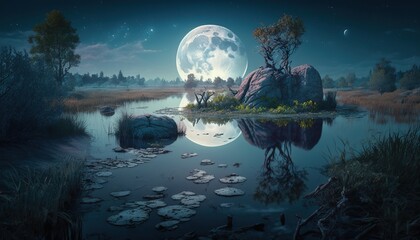 Forest AI Generated Dream of Forest landscape night full moon