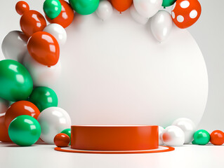 Product displays,podium stage with balloon and gift present concepts.luxury green and red color.celebration festival card background.minimal design.