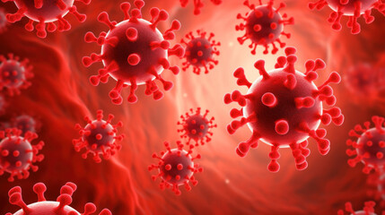 Virus or bacteria against a red background