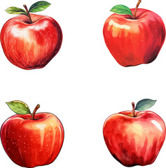 Apple vector watercolor illustration set, Apple 3D realistic icon