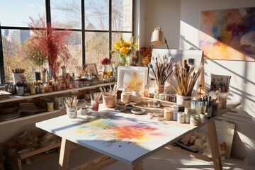 Painter artist studio interior, Generate with Ai.