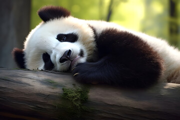 cute panda taking a nap photography style Made with Generative AI