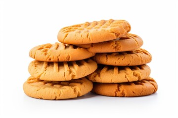 Isolated peanut butter cookies with appealing cracks, on a clean white background. Generative AI
