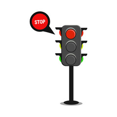 Illustration of traffic light cartoon with traffic sign. Vector.