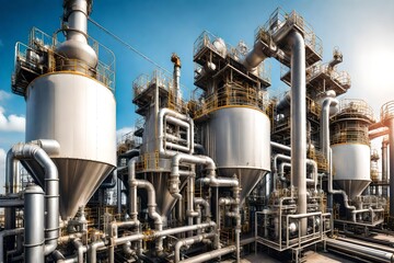 Close up industrial view, A equipment of oil refining, Oil and gas refinery area, Pipelines plant and Oil tank zone