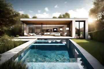 In-home pool with a garden and terrace