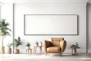 Model a wall-mounted TV and a chair in the living room next to a white wall