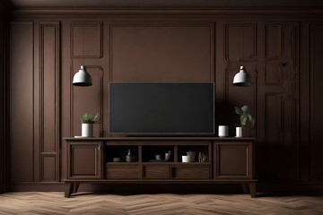 Mockup of the dark-brown interior of a TV cabinet