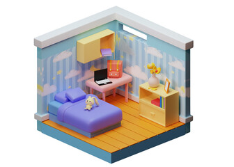 Isometric cute room in blender