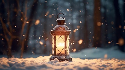 Candle lantern in snow
