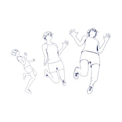 Sequence of jumping beautiful women. Sport girls illustration. Young women wearing workout clothes. Sport fashion girl outline in urban casual style.