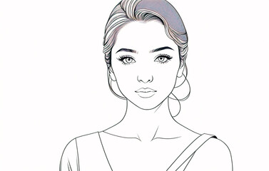Portrait of a beautiful young woman with long hair. Coloring page outline